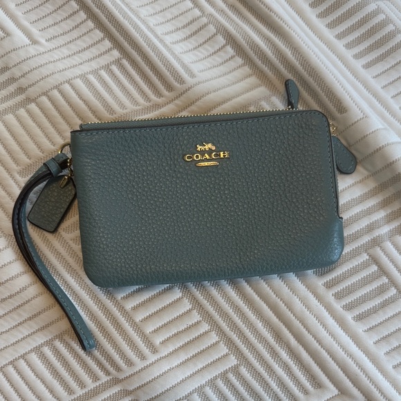 Coach Teal Leather Wristlet - Picture 1 of 4